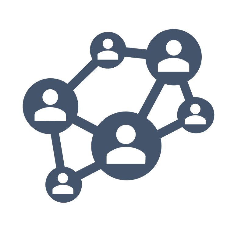 Symbol für strategische Personalentwicklung: Vernetzte Personen-Icons – Förderung von Führungskräfteentwicklung, Kompetenzmodellen und Organ